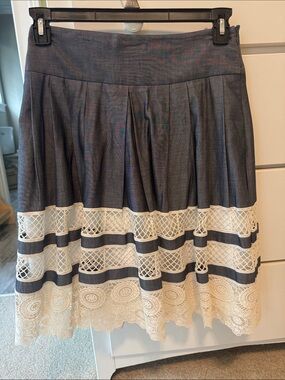 Ann Taylor Navy Skirt with Cream Lace Bands